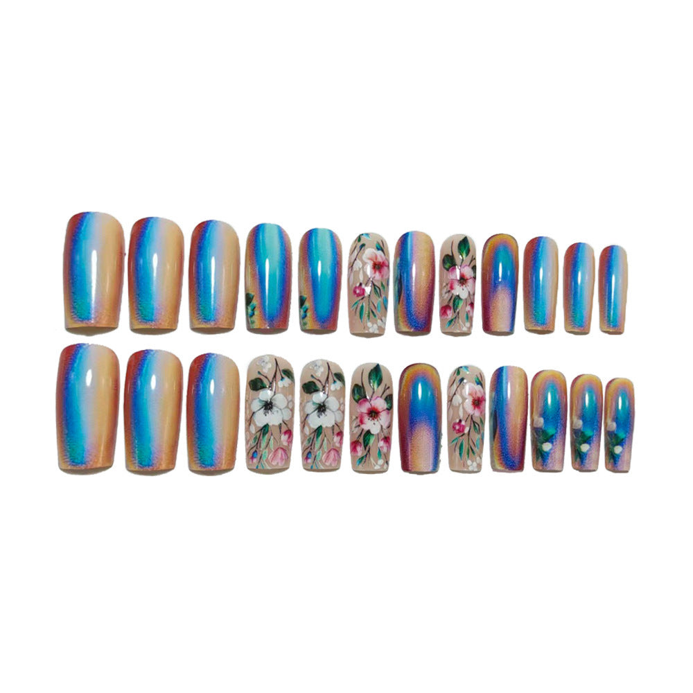 Artificial nails with floral and holographic accents Kalsten