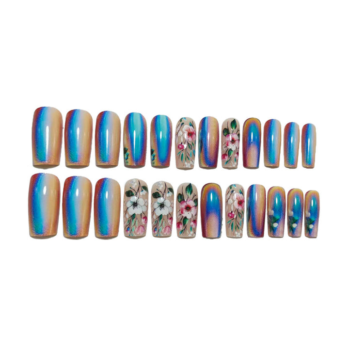 Artificial nails with floral and holographic accents Kalsten