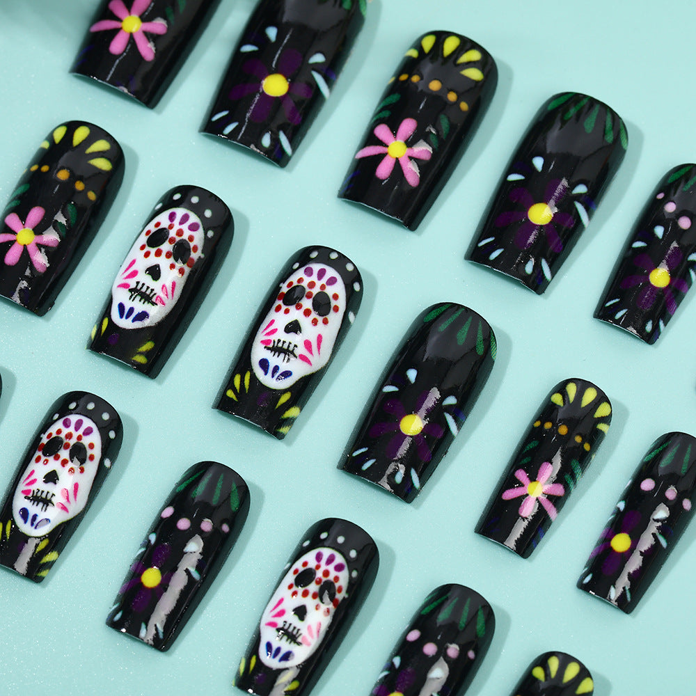 Creative artificial nails with sugar skull design Kalsten