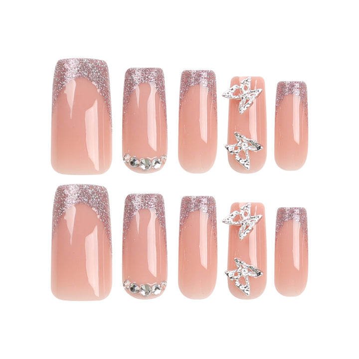 Artful Nail Extensions with Glitter and Decorative Accents Kalsten