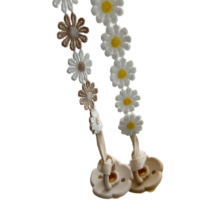 Crochet Daisy Pacifier Clip with Cotton Strap