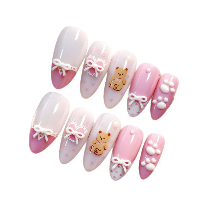 Artistic Bear-Themed Press-On Nail Set Kalsten