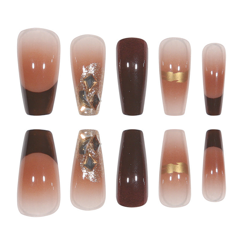 Elegant Long Press-On Nails with Decorative Gold Accents Kalsten