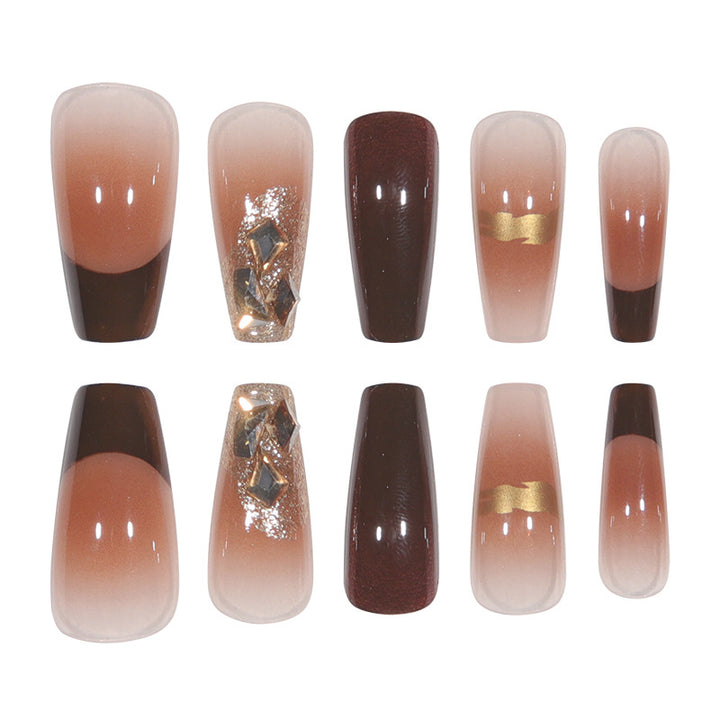 Elegant Long Press-On Nails with Decorative Gold Accents Kalsten