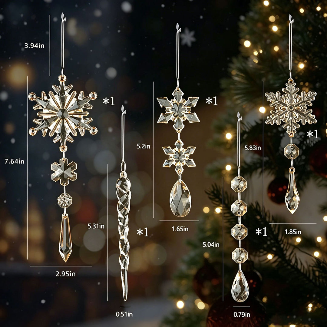 Crystal Snowflake Ornaments Set