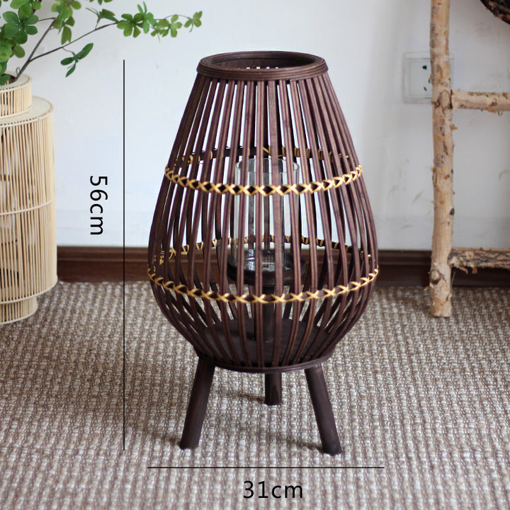 Stylish lantern made of rattan with wooden frame Kalsten