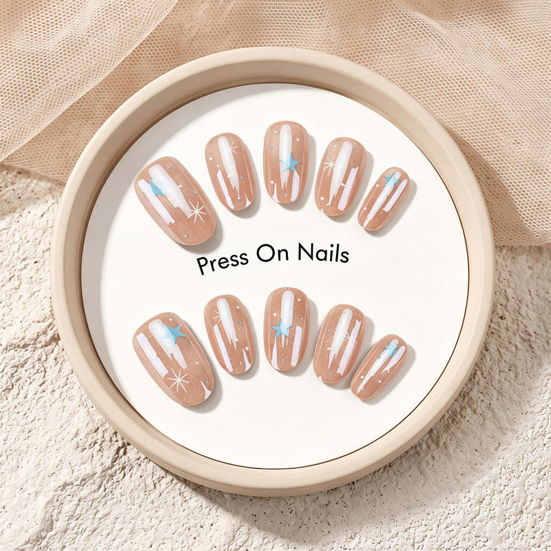 Artistic Press-On Nail Set with Celestial Design Kalsten