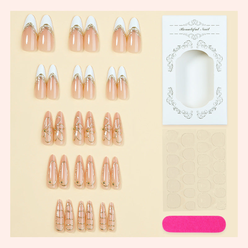 Artificial nail set with elegant floral golden accent Kalsten