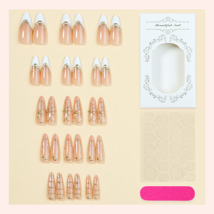 Artificial nail set with elegant floral golden accent Kalsten