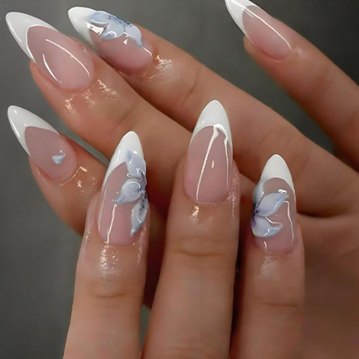 Artificial nail set with elegant blue flower designs Kalsten