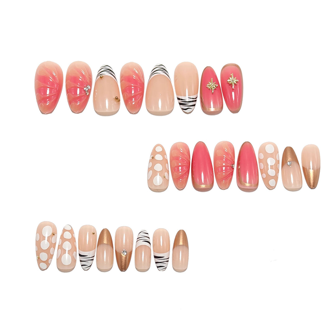 Acrylic nail set with elegant gold design and floral decor Kalsten