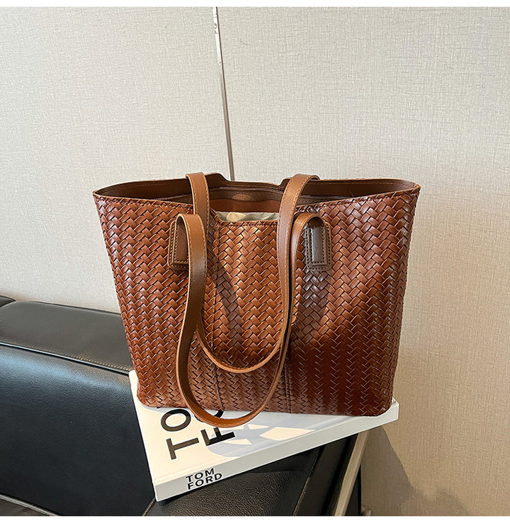Woven Leather Shoulder Tote Bag Kalsten