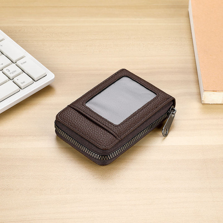RFID-Blocking Textured Leather Zip Card Holder Kalsten