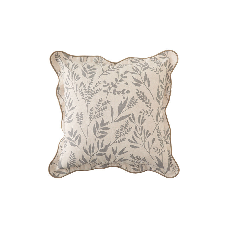 Square decorative cushion cover with wavy edge and botanical print Kalsten