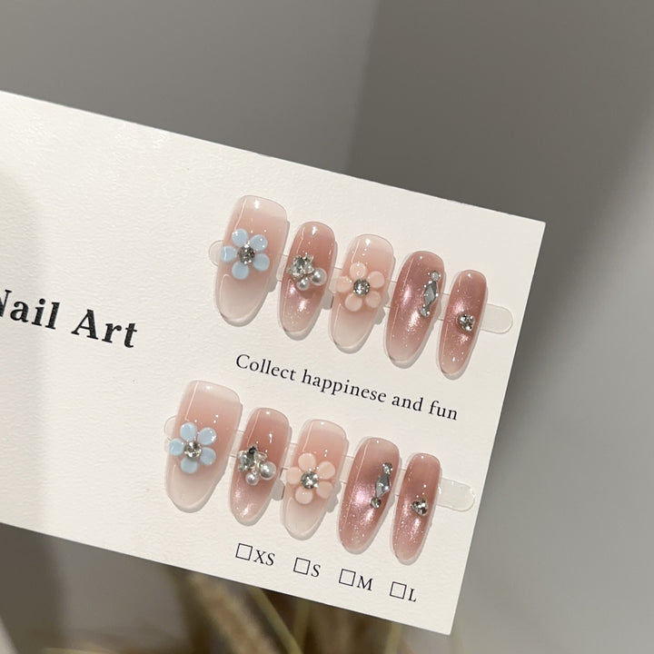 Flower Embellished Press-On Nail Art