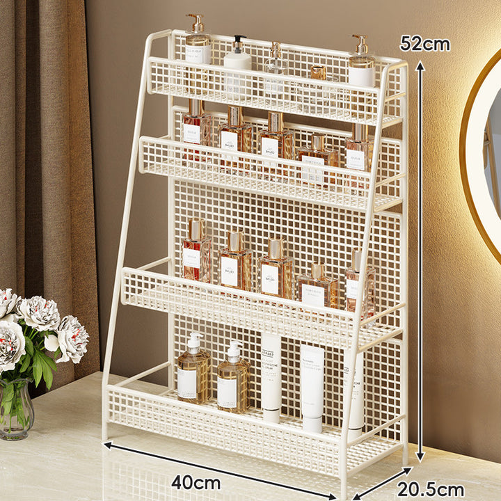 Two-Tier Metal Grid Countertop Vanity Organizer Shelf with Raised Front Lip