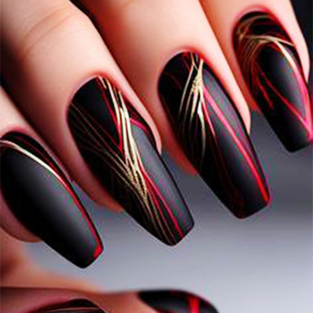 Stylish Stiletto Press-On Nails with Abstract Design Kalsten