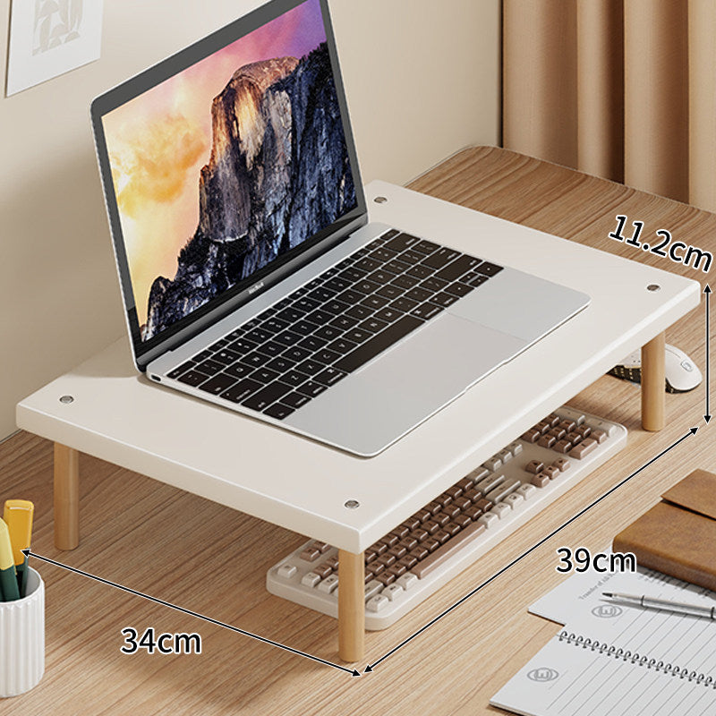 Compact Desktop Laptop and Monitor Riser with Under-Keyboard Storage and Wood Legs