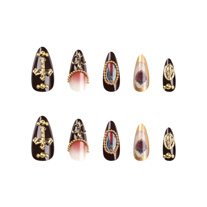 Artistic stiletto nails with detailed embellishments Kalsten