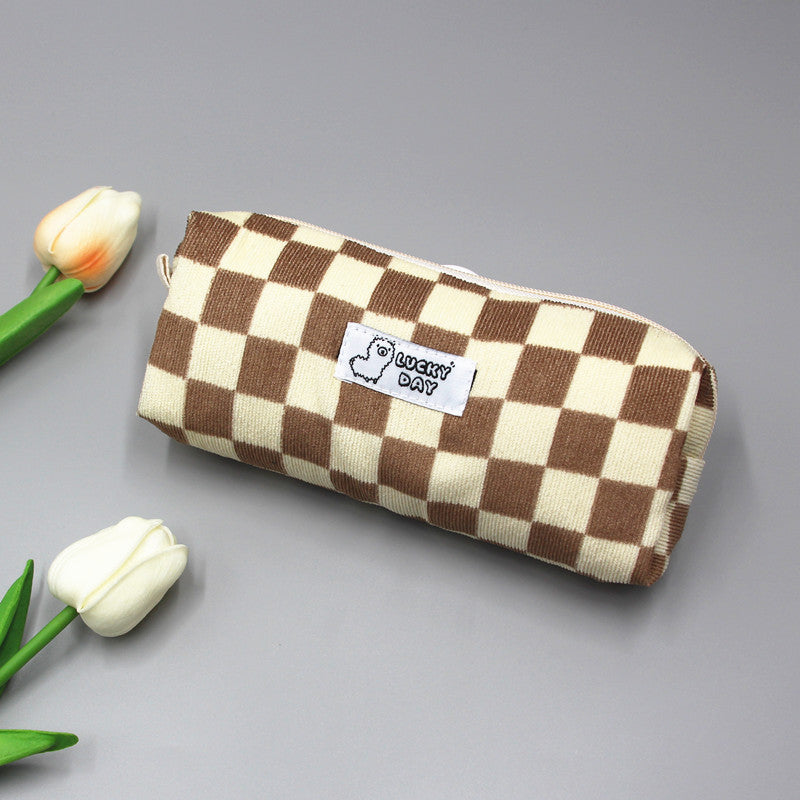 Checked Pattern Zippered Pencil Case Kalsten
