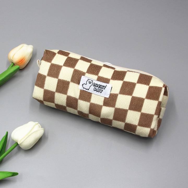 Checked Pattern Zippered Pencil Case Kalsten