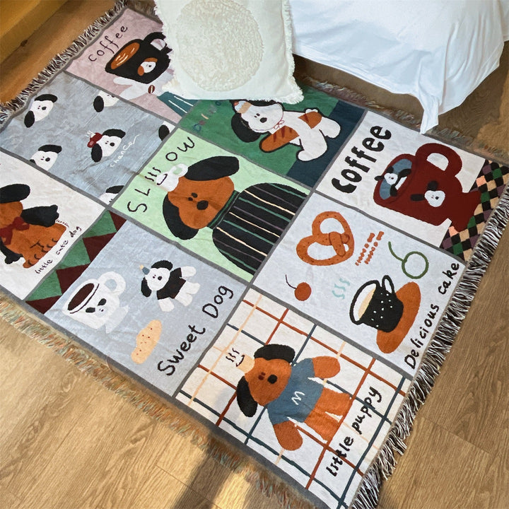 Playful Dog-Themed Tapestry Blanket