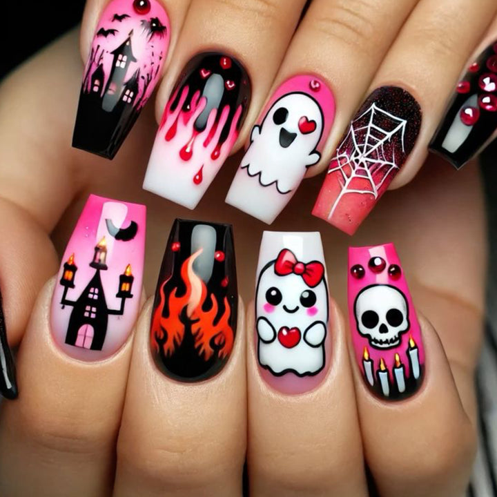 Halloween-Themed Artistic Acrylic Nail Art Extensions Kalsten