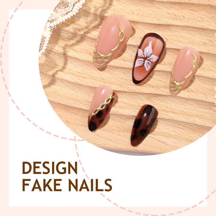 Artificial nail set with elegant floral decor and glitter elements Kalsten