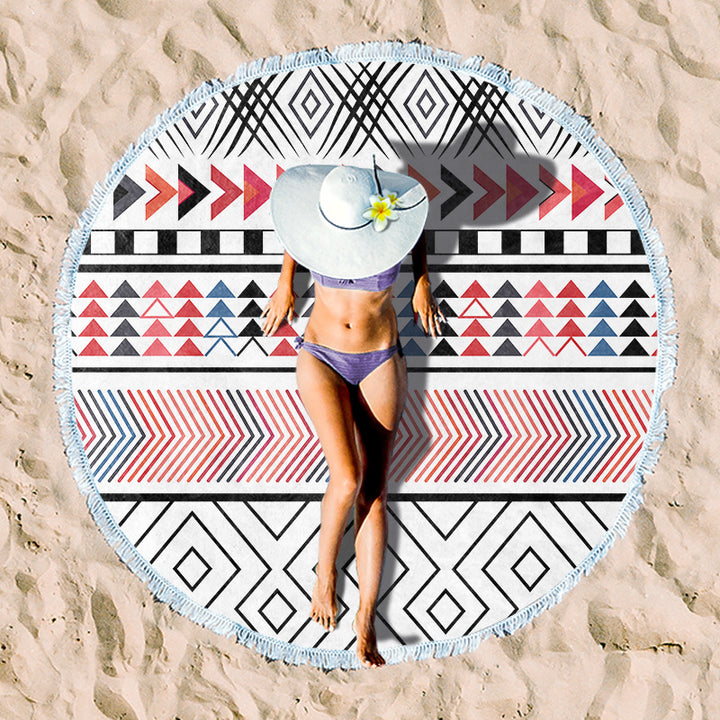 Round beach towel with floral fringe pattern Kalsten