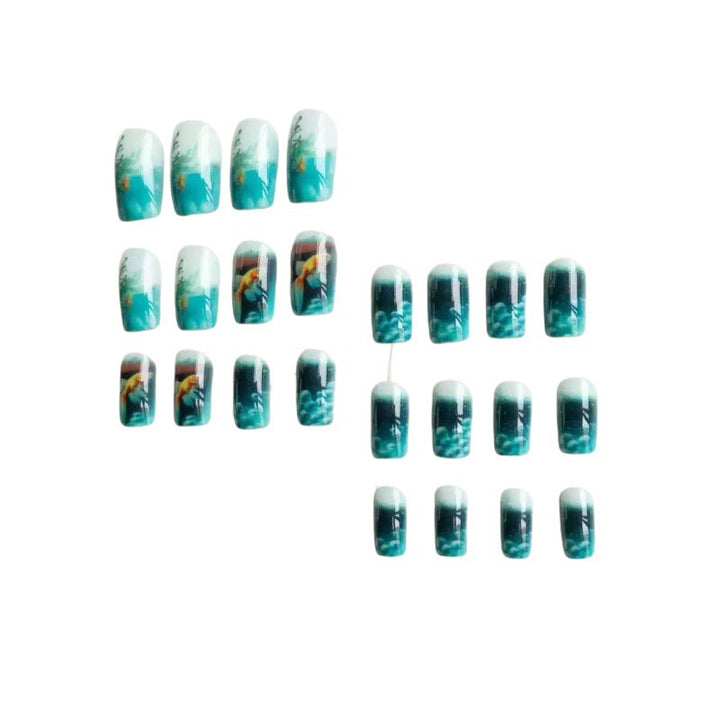 Artificial nails with 3D water drops and fish design Kalsten