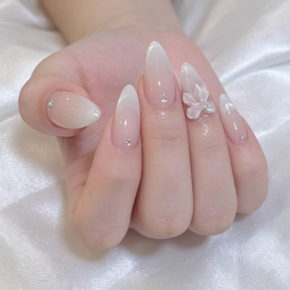 Elegant Press-On Nail Set with Decorative Bow and Rhinestone Accents Kalsten