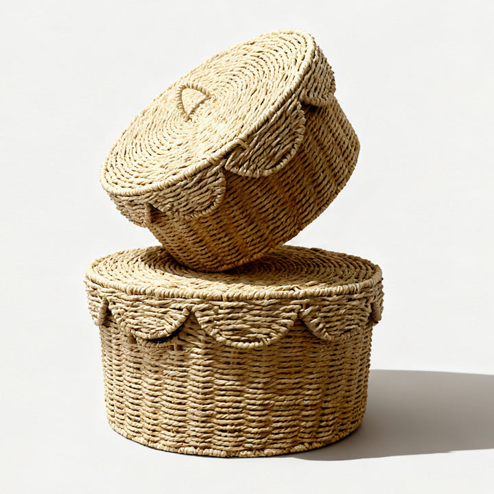Rustic storage basket with lid Kalsten