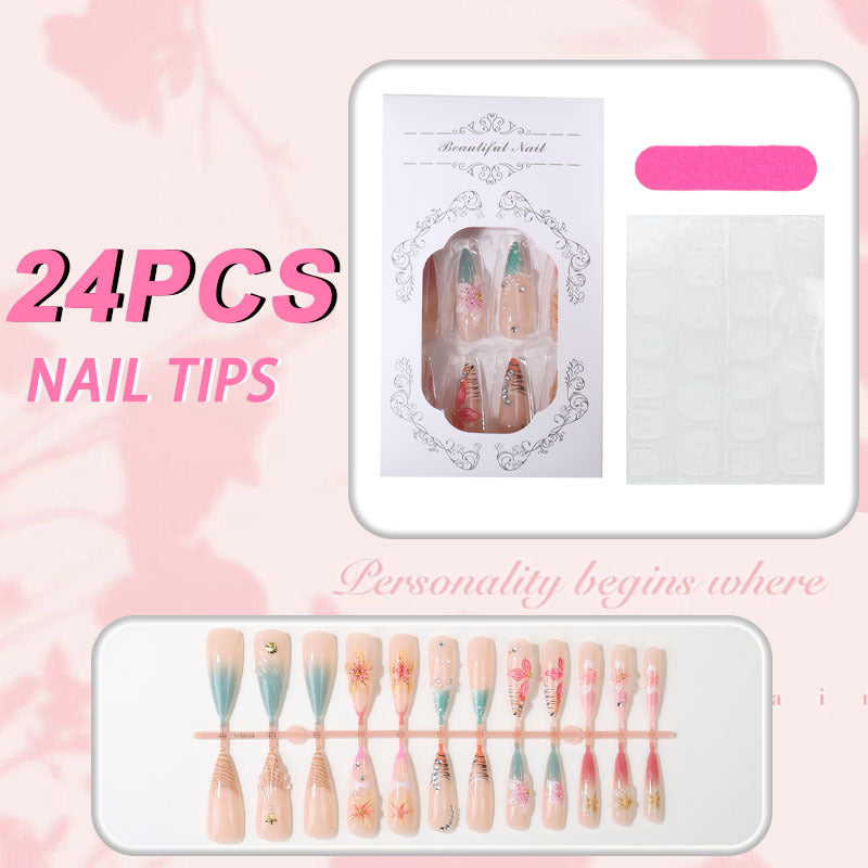 Artistic Floral Design Press-On Nail Tips Set Kalsten