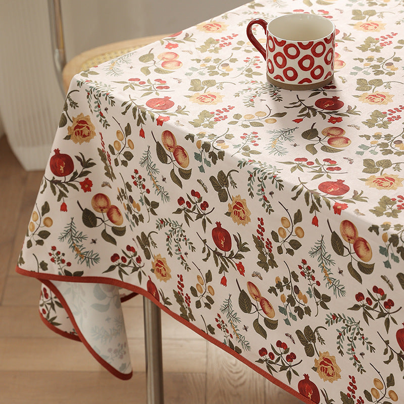 Coated tablecloth in country house style with botanical print and fine hem Kalsten