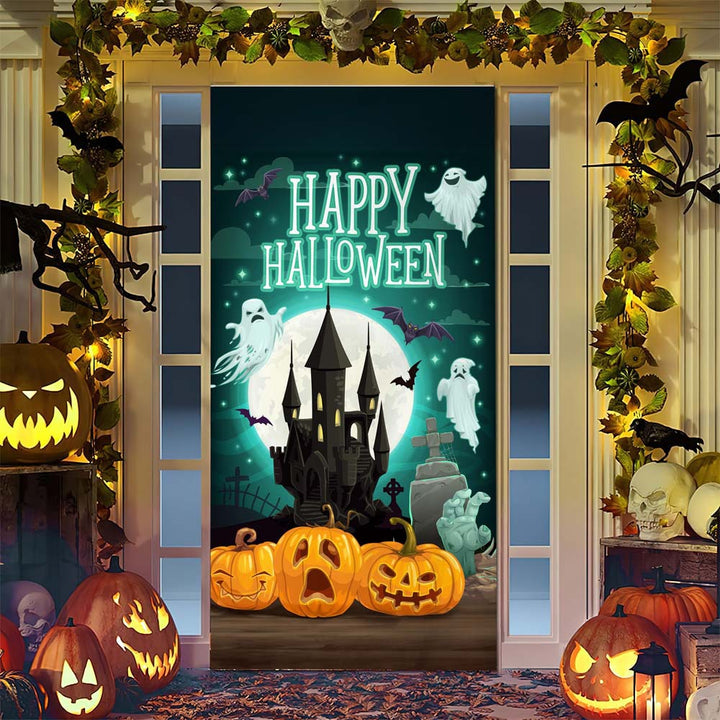 Halloween door poster with large-format Grim Reaper illustration and reusable PVC tarp fabric