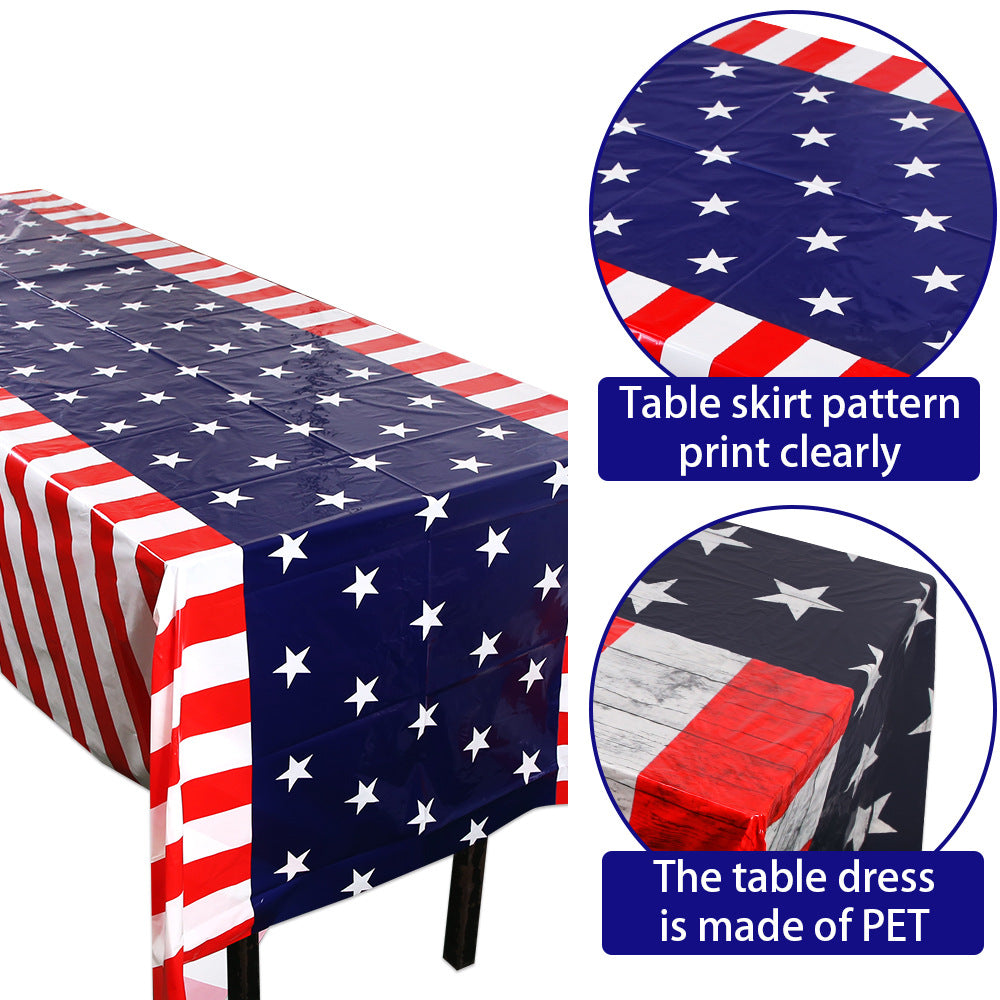 Independence Day Festive Vinyl Rectangular Tablecloth with Star Border Pattern Kalsten