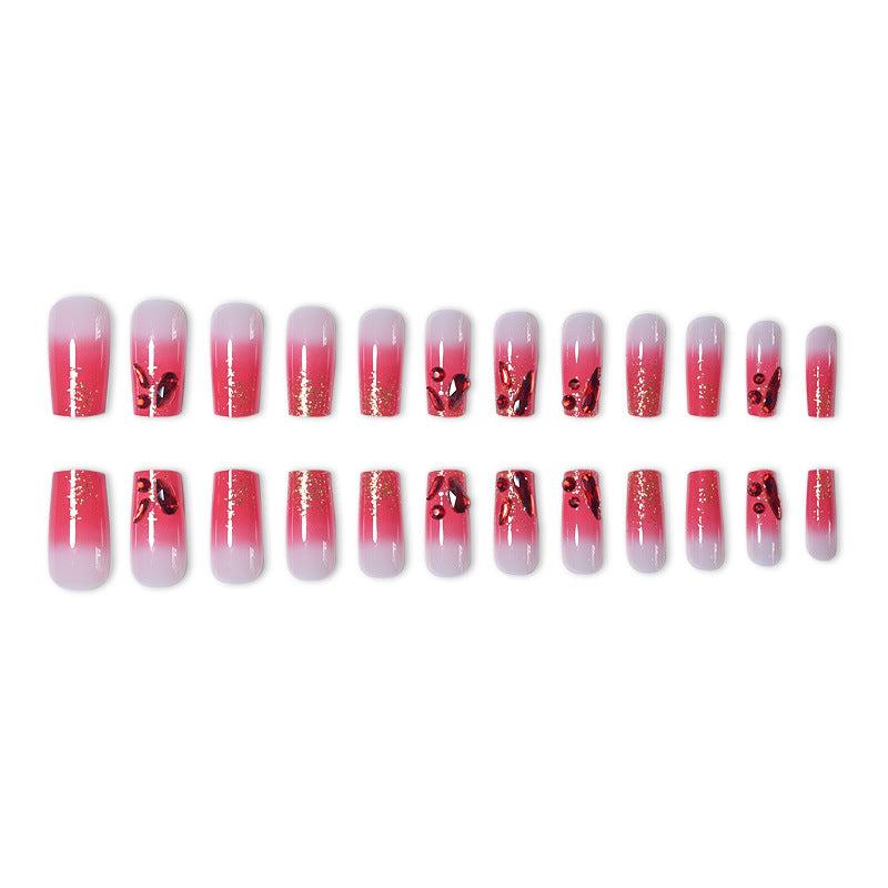 Decorative Acrylic Press-On Nail Set with Gemstone Accents Kalsten