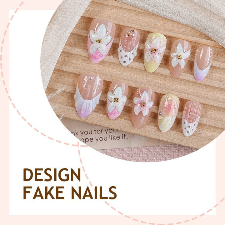 Nail art set with elegant floral design and glitter accents Kalsten