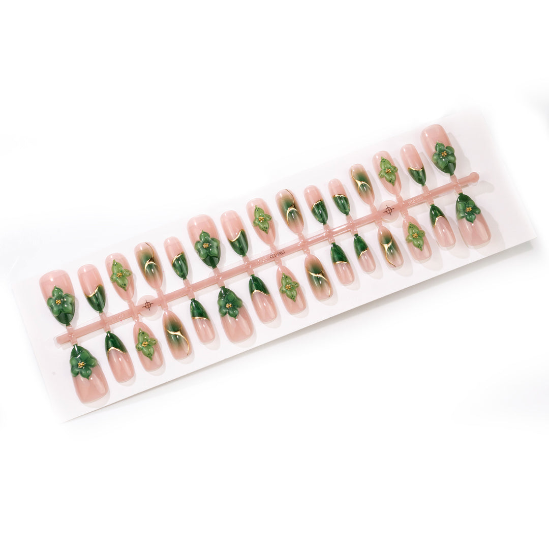 Artistic Floral and Gem-Embellished Press-On Nails Kalsten