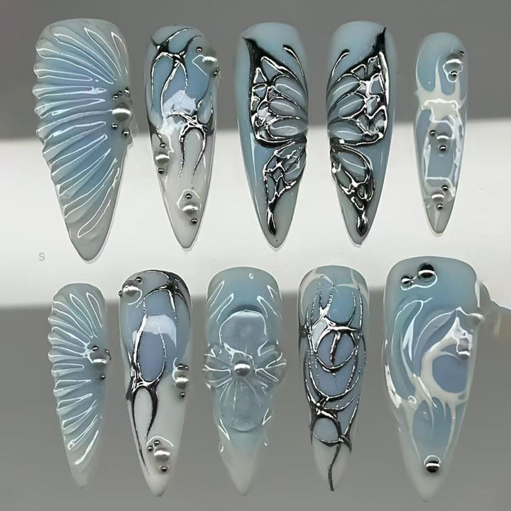 Artistic Floral and Metallic Press-On Nails Kalsten