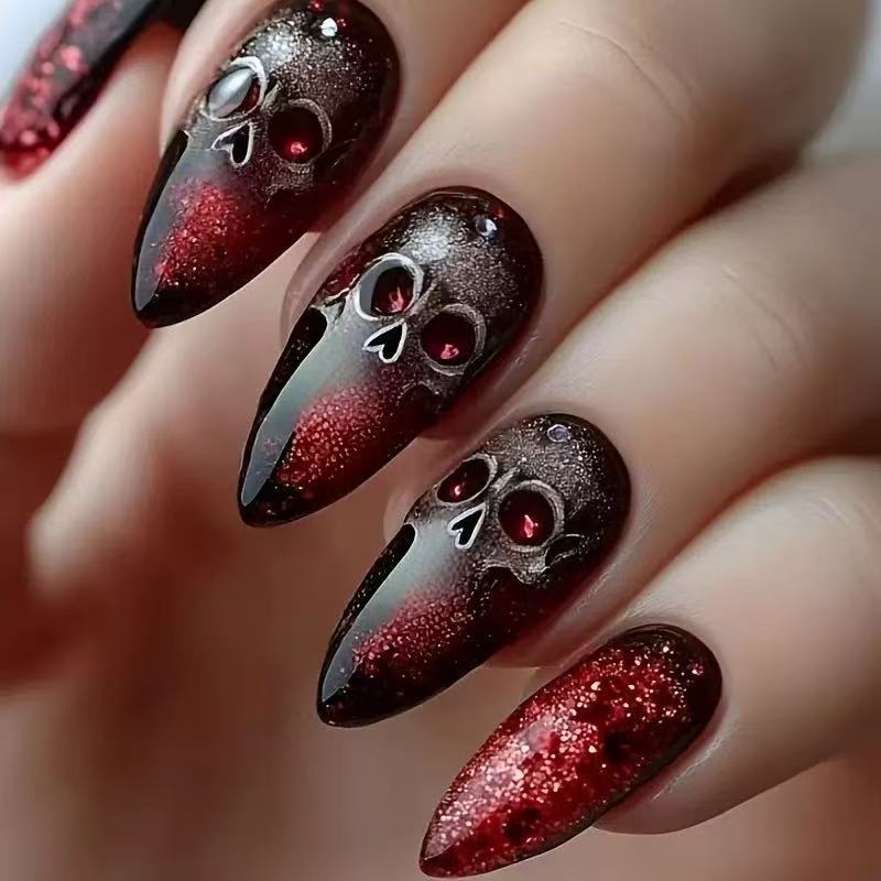 Acrylic nail set with spooky skull design Kalsten