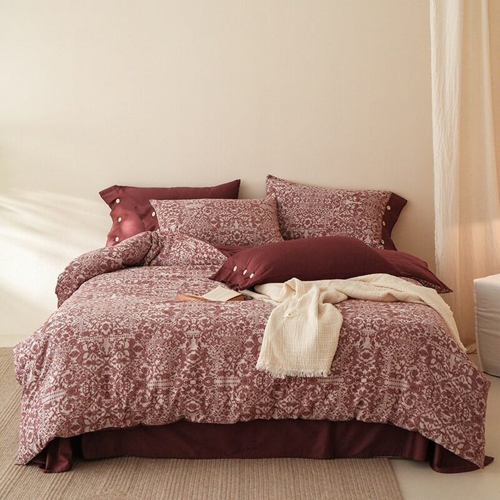 Bedding set made of breathable cotton satin with fine mosaic tile print and reversible function