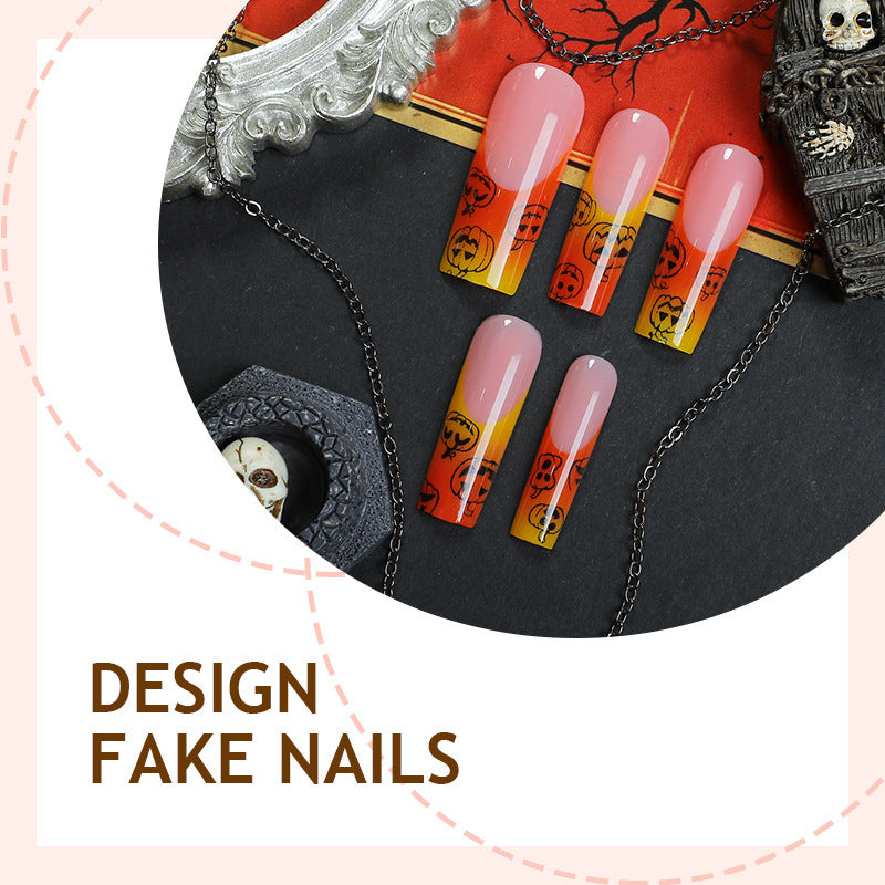 Artificial nail set with Halloween motif and glitter Kalsten