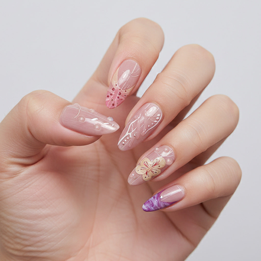 Artistic Floral Press-On Nail Design Kalsten
