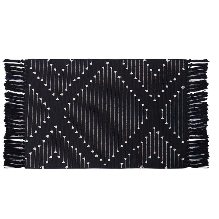 Woven cotton runner with diamond jacquard pattern and fringes Kalsten