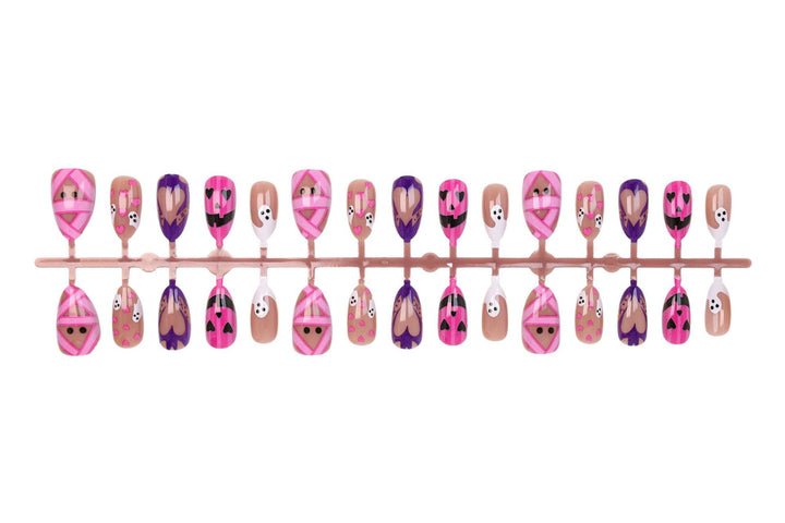 Halloween Artificial Nail Set with Playful Ghost and Heart Designs Kalsten