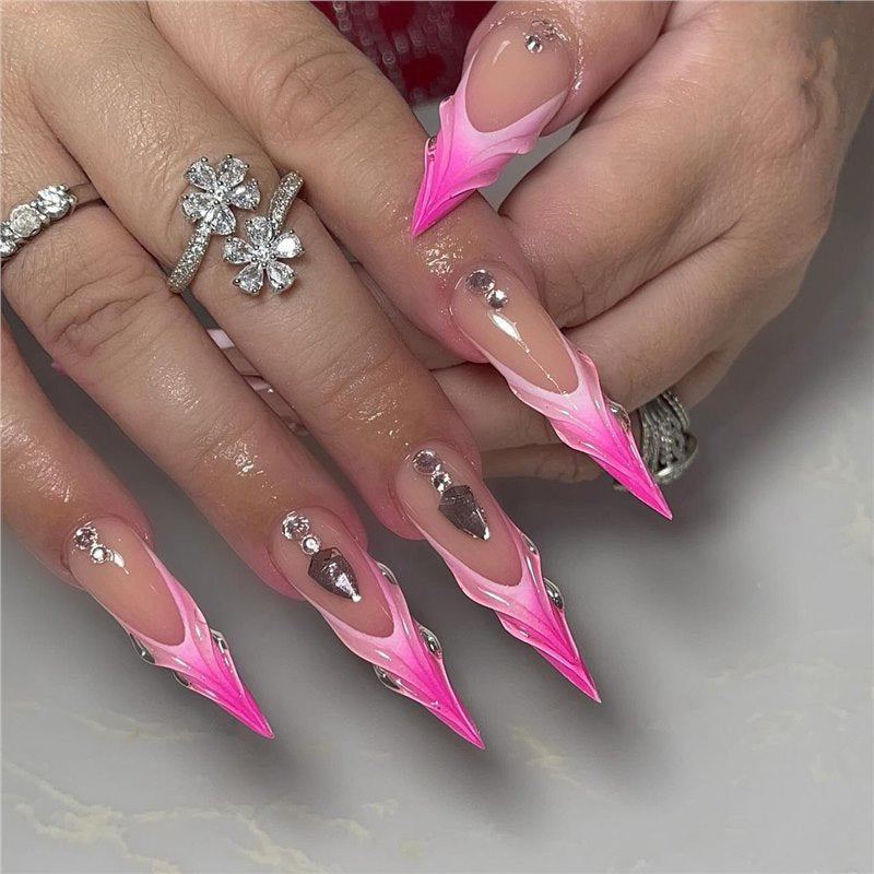 Stiletto Press-On Nail Extensions with Rhinestone Accents Kalsten