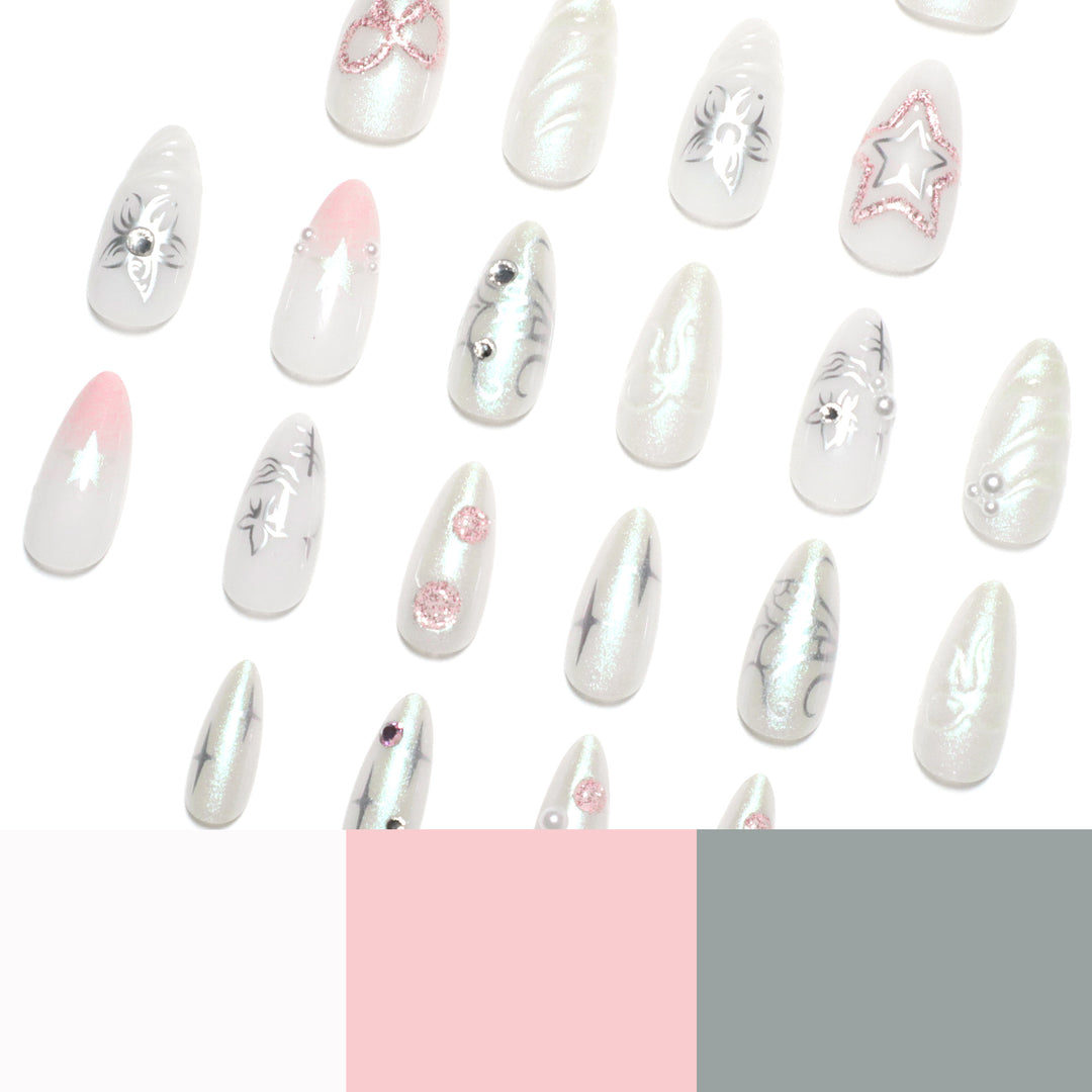 Artistic nail extensions with shiny embellishments Kalsten