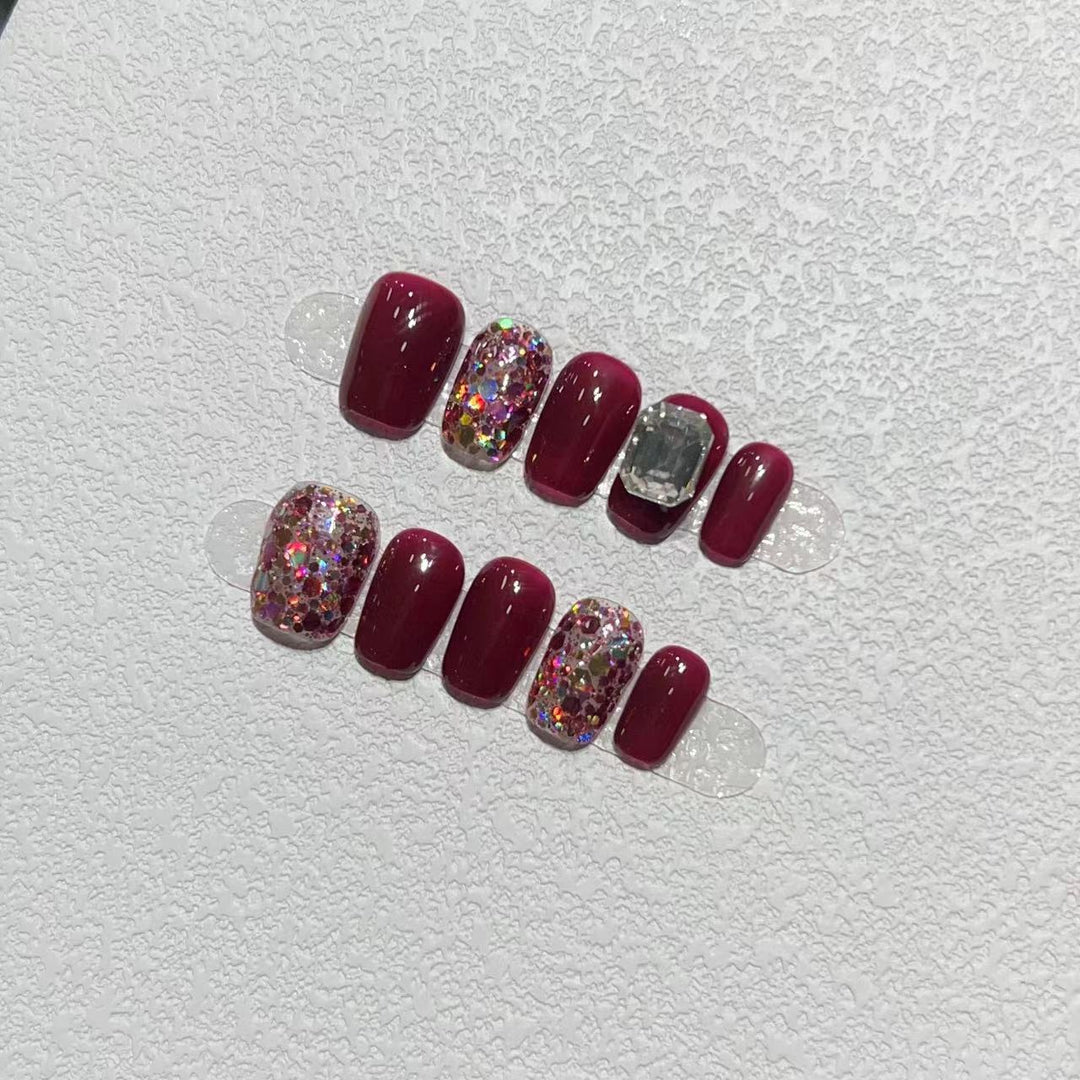 Elegant Press-On Nail Art Set with Gemstone Accents Kalsten