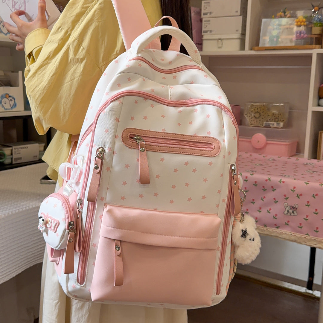 Backpack with Charming Star Applications and Practical Compartments Kalsten